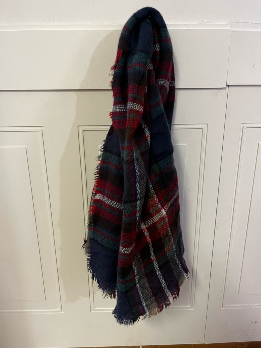 Charlotte Russe Red, Navy, Blue Plaid Fringe Blanket Scarf
